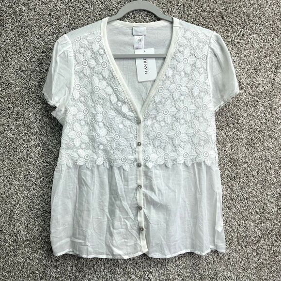 Hanro PJ Top Women’s M Lily White Cotton Floral Lace Button Front Babydoll NWT - Picture 1 of 8